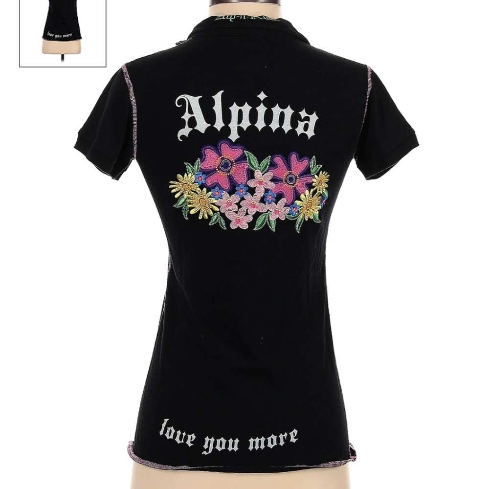 Alp N Rock Black Tee with Vibrant Floral Design